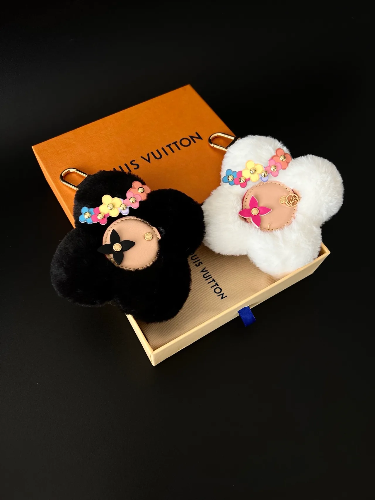 Louis Vuitton Flower Bag Charm in Black & White & Brown & Beige & Purple & Red & Pink & Blue & Yellow · view 1
