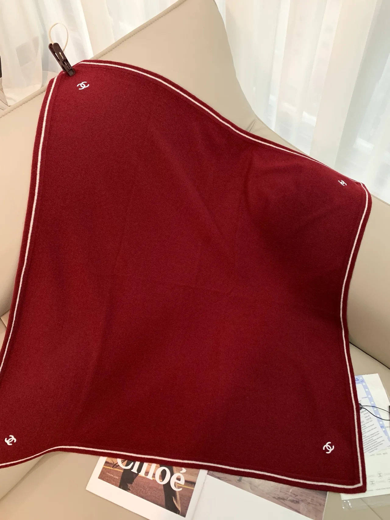 Chanel Square Scarf in Burgundy & Black · view 3