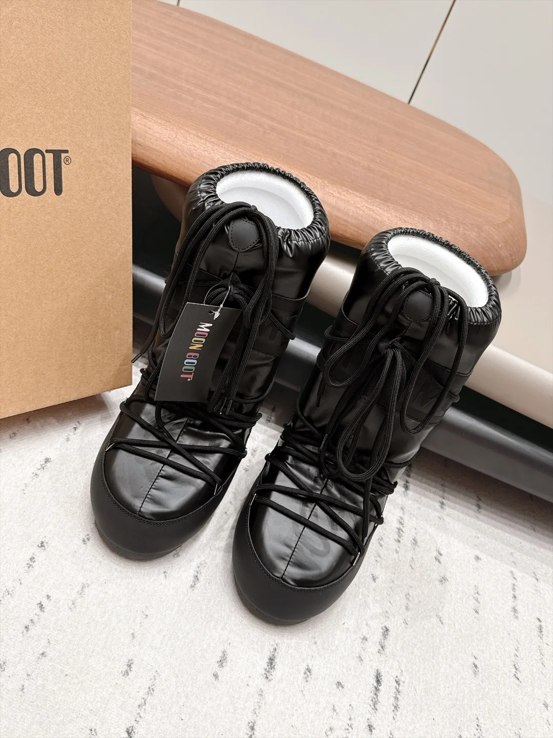 Moon Boot Lace-Up Snow Boots in Black · view 2