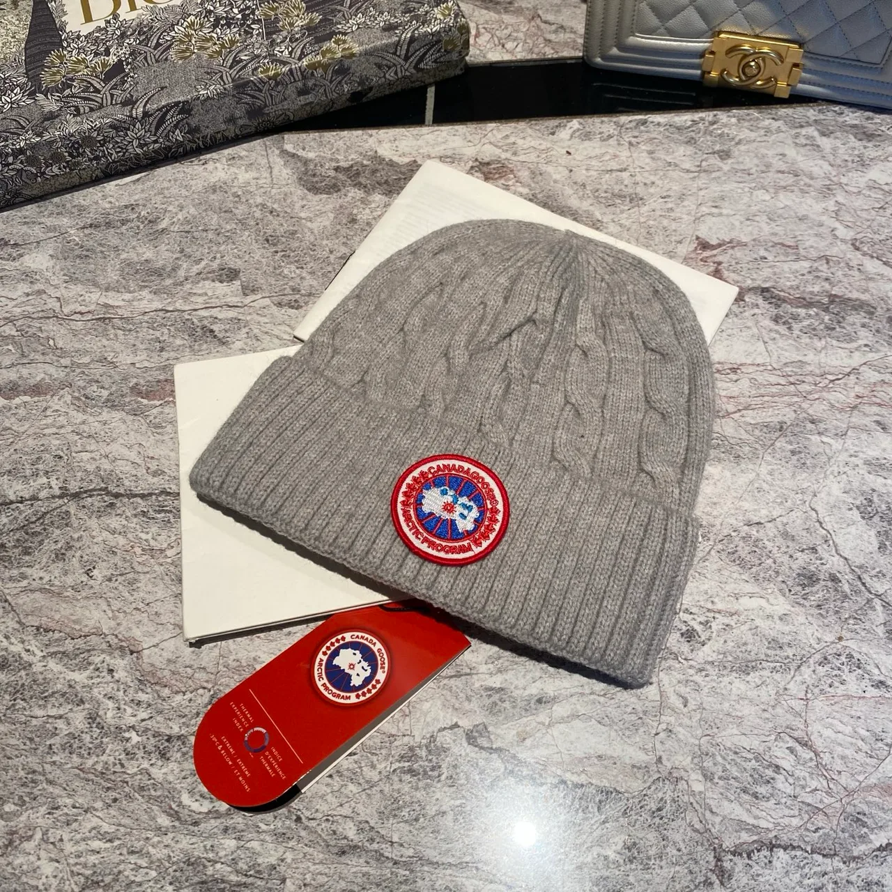 Canada Goose Cable knit beanie in Black & White & Grey & Brown & Blue & Burgundy & Cream & Pink · view 5