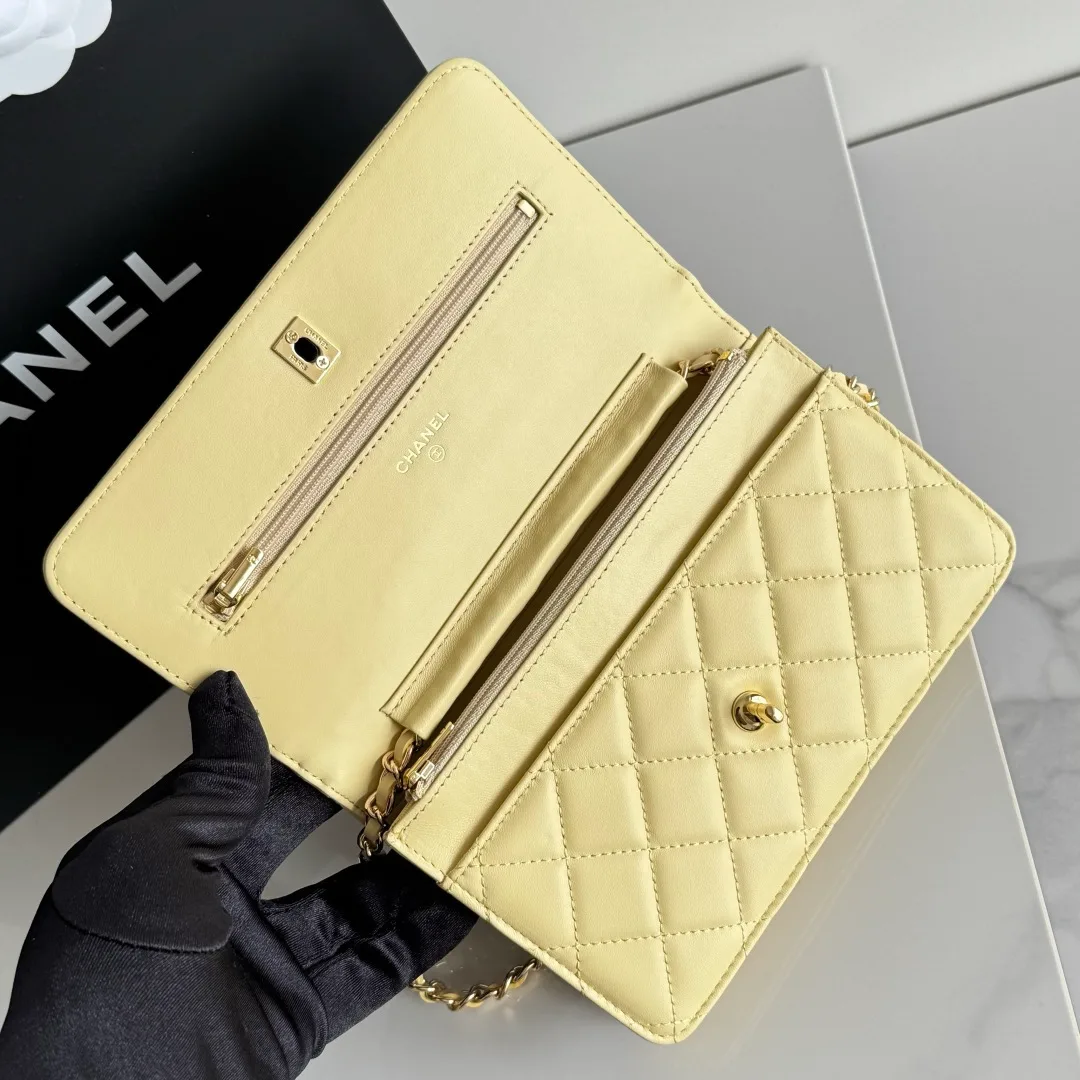 Chanel Calfskin Quilted Clutch in Yellow · view 7