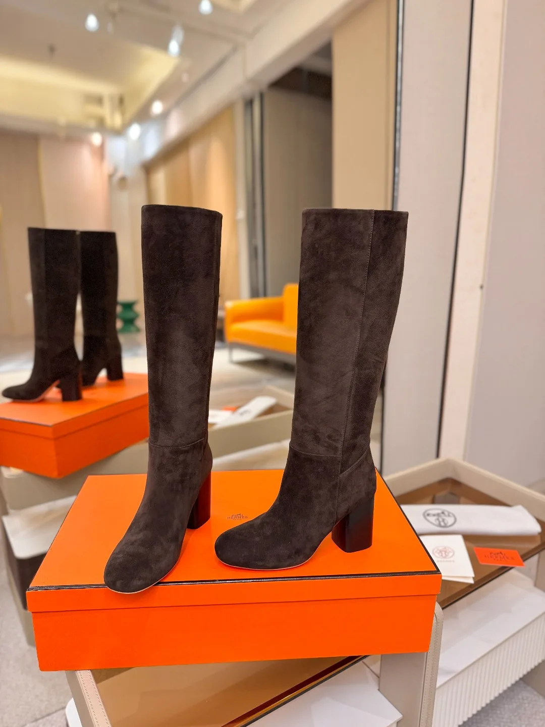 Hermes Cowhide Knee-High Boots in Brown · view 5