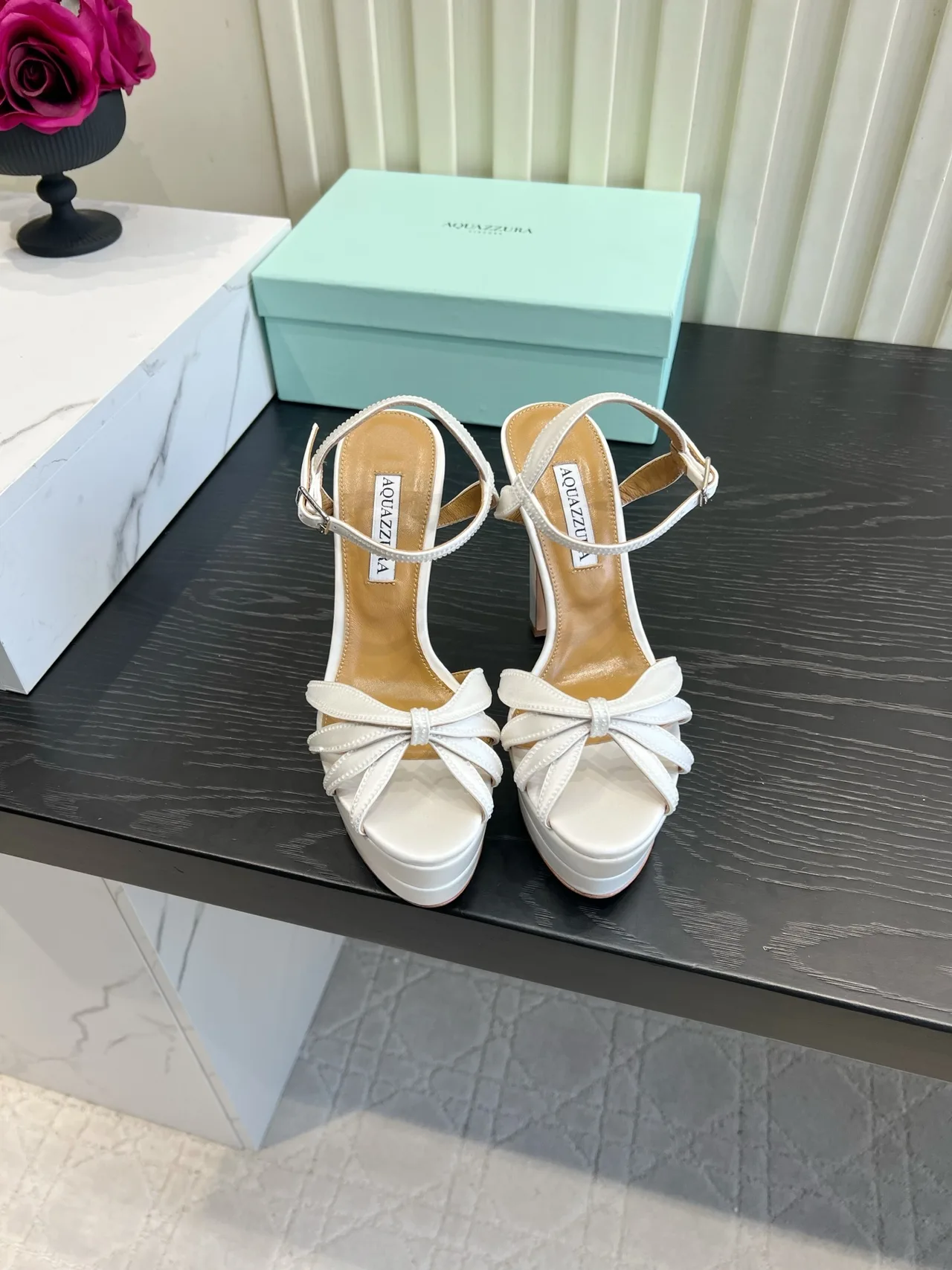 Aquazzura Silk Platform Heeled Sandals in White · view 1