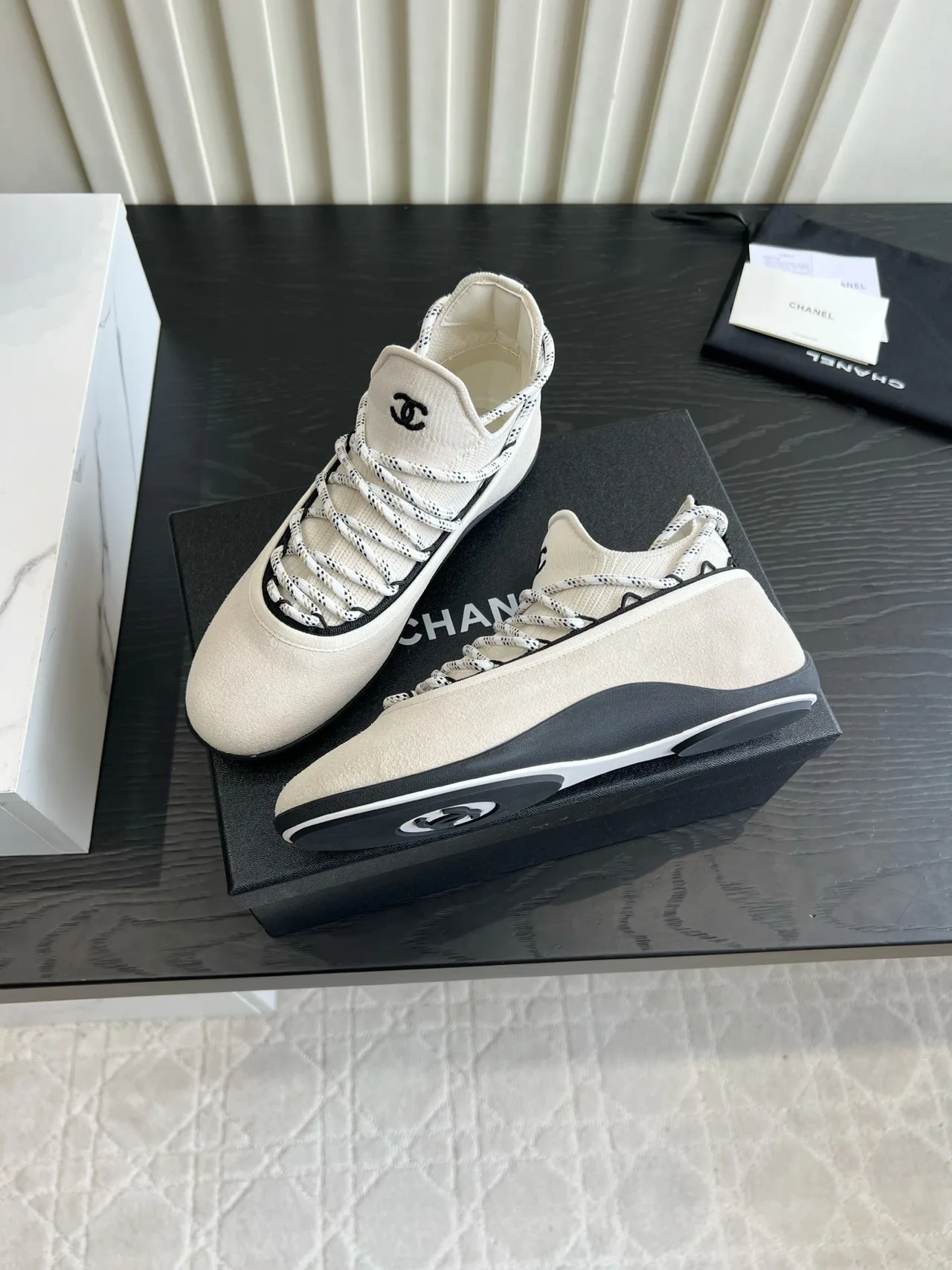 Chanel Sheepskin Sneakers in Cream · view 4