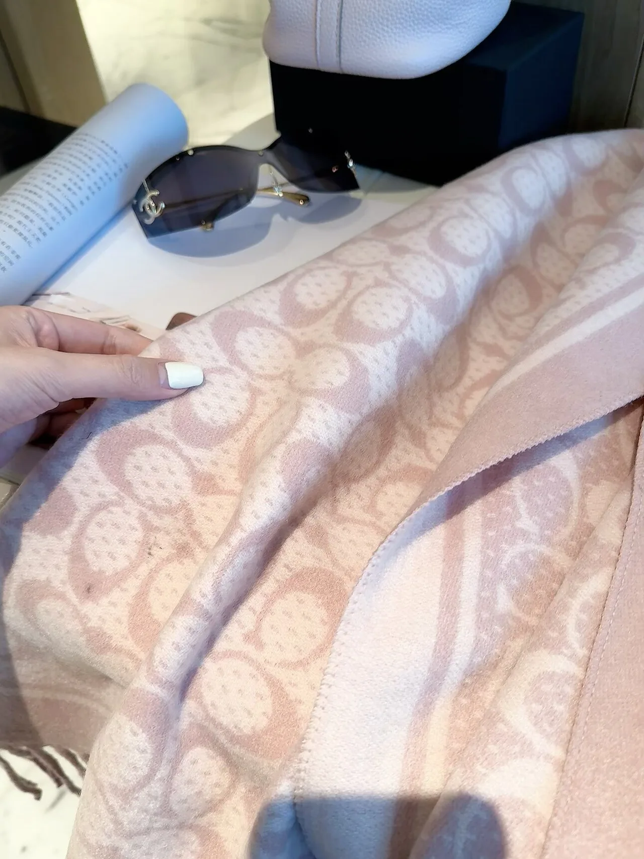 Coach C monogram fringed scarf in Pink & Black · view 7