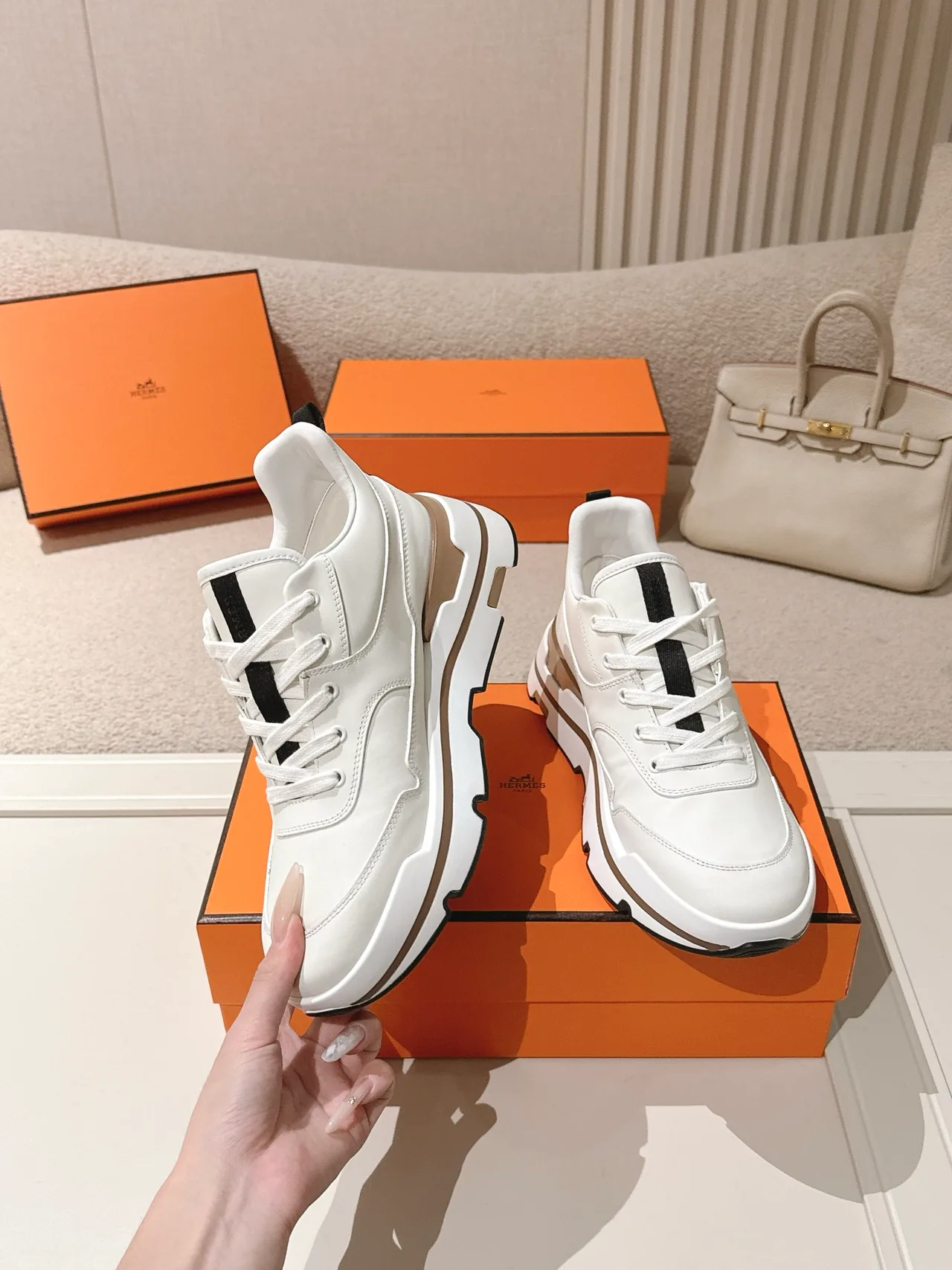 Hermes Calfskin Sneakers in White · view 3