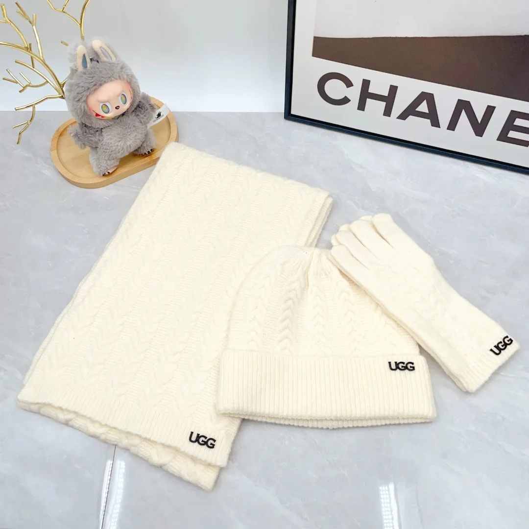 UGG Wool Embroidered Hat Scarf and Gloves Set in White · view 1