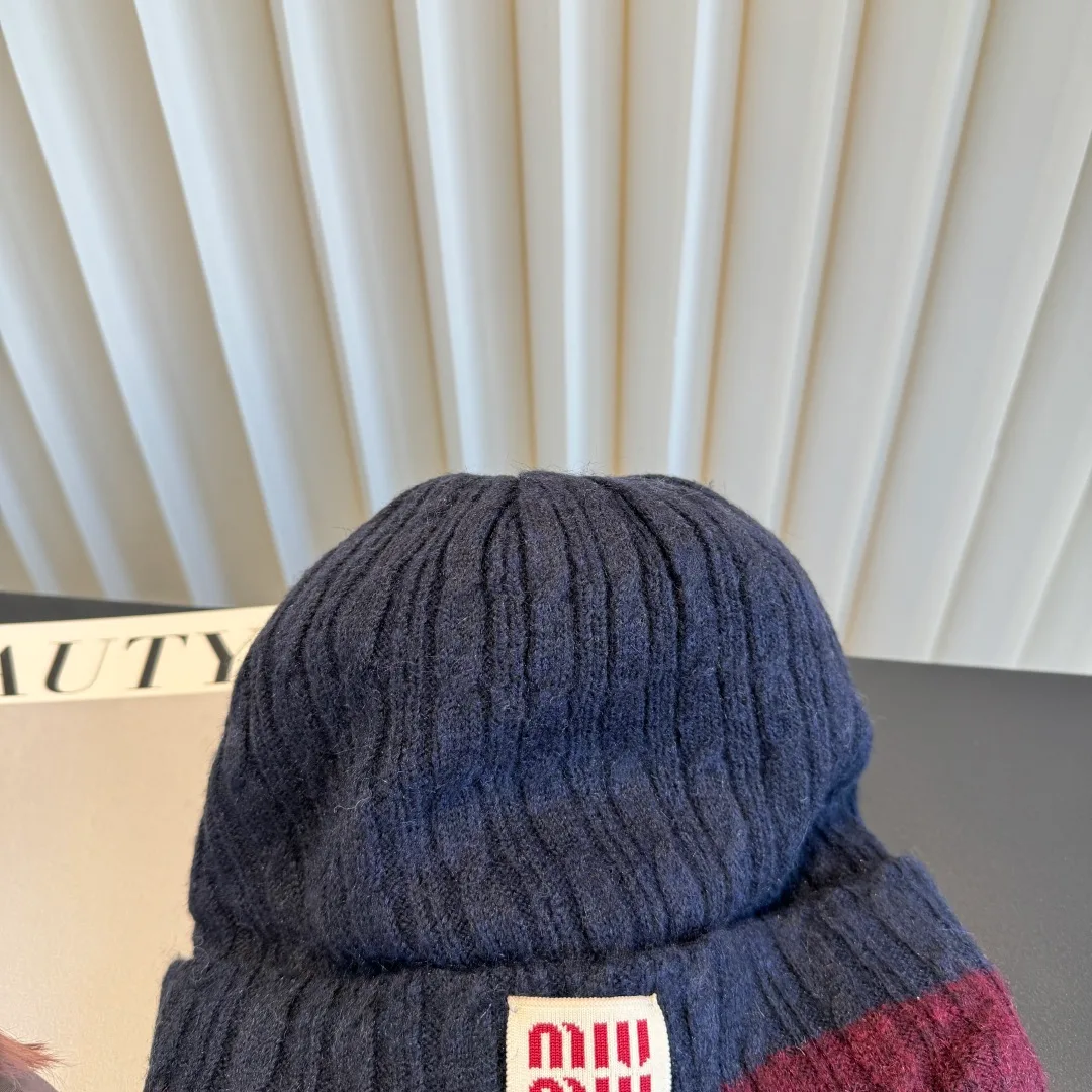 Miu Miu Ribbed Beanie in Blue · view 6