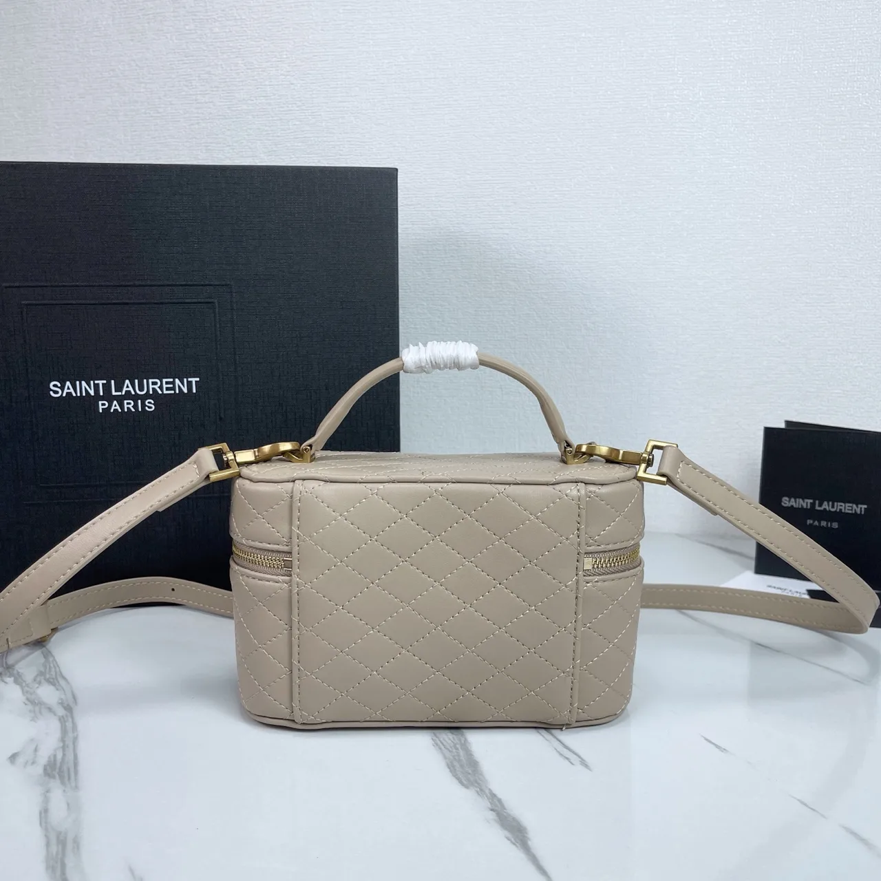 Saint Laurent Quilted Crossbody Bag in Beige · view 3