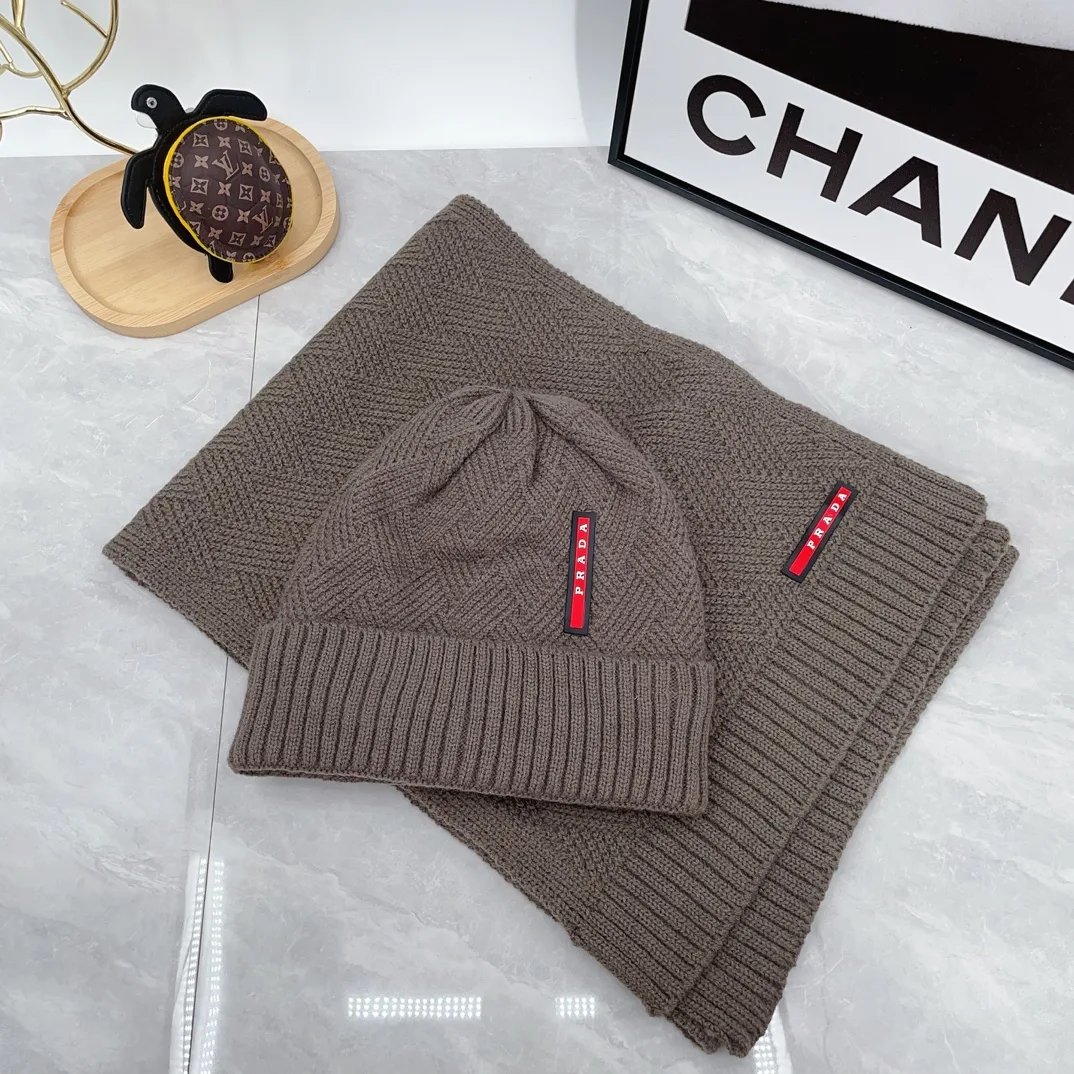 Prada Ribbed Hat and Scarf Set in Brown · view 1