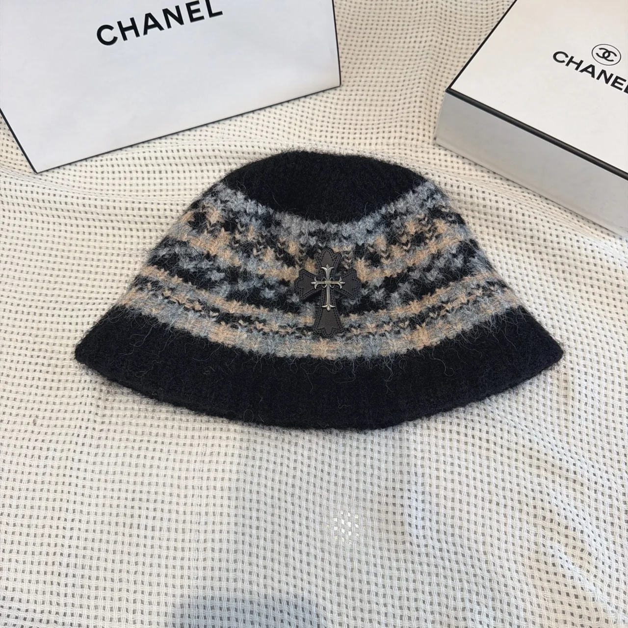 Chrome Hearts Knit Bucket Hat in White & Black & Red & Brown & Beige · view 2