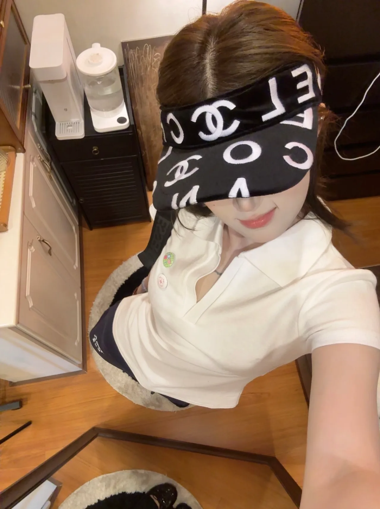 Chanel Glossy CC Sun Visor in Black · view 3