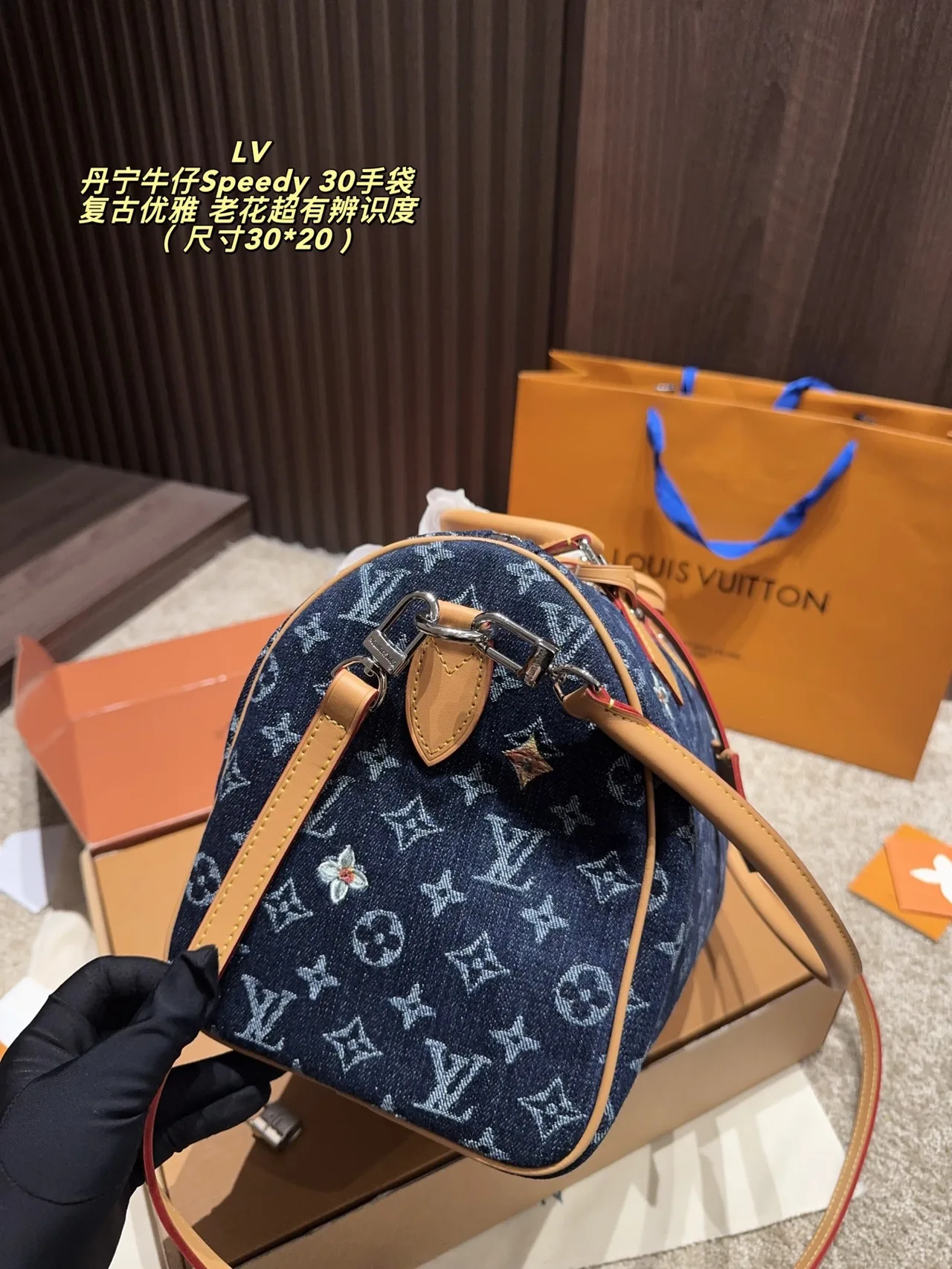 Louis Vuitton Denim Speedy 30 Handbag in Blue · view 5