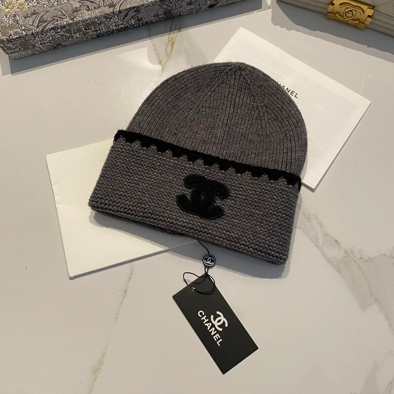 Chanel CC Beanie in Black / White / Brown / Grey · view 4