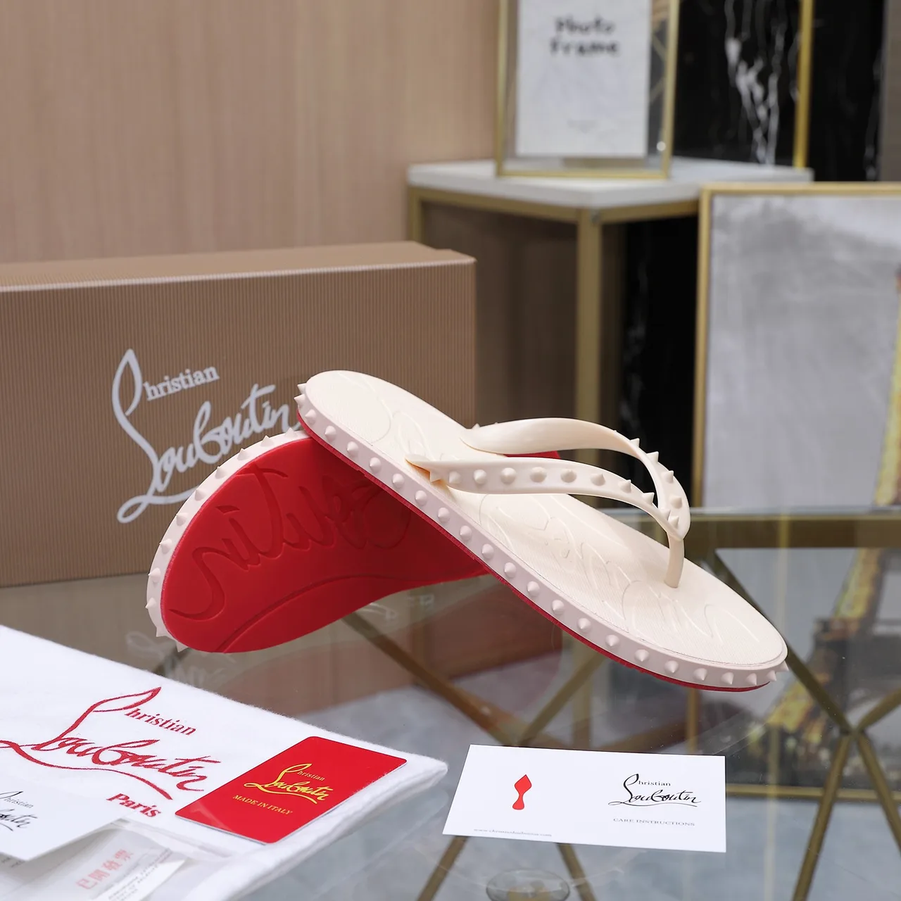Christian Louboutin Studded Flip-Flops in White · view 2