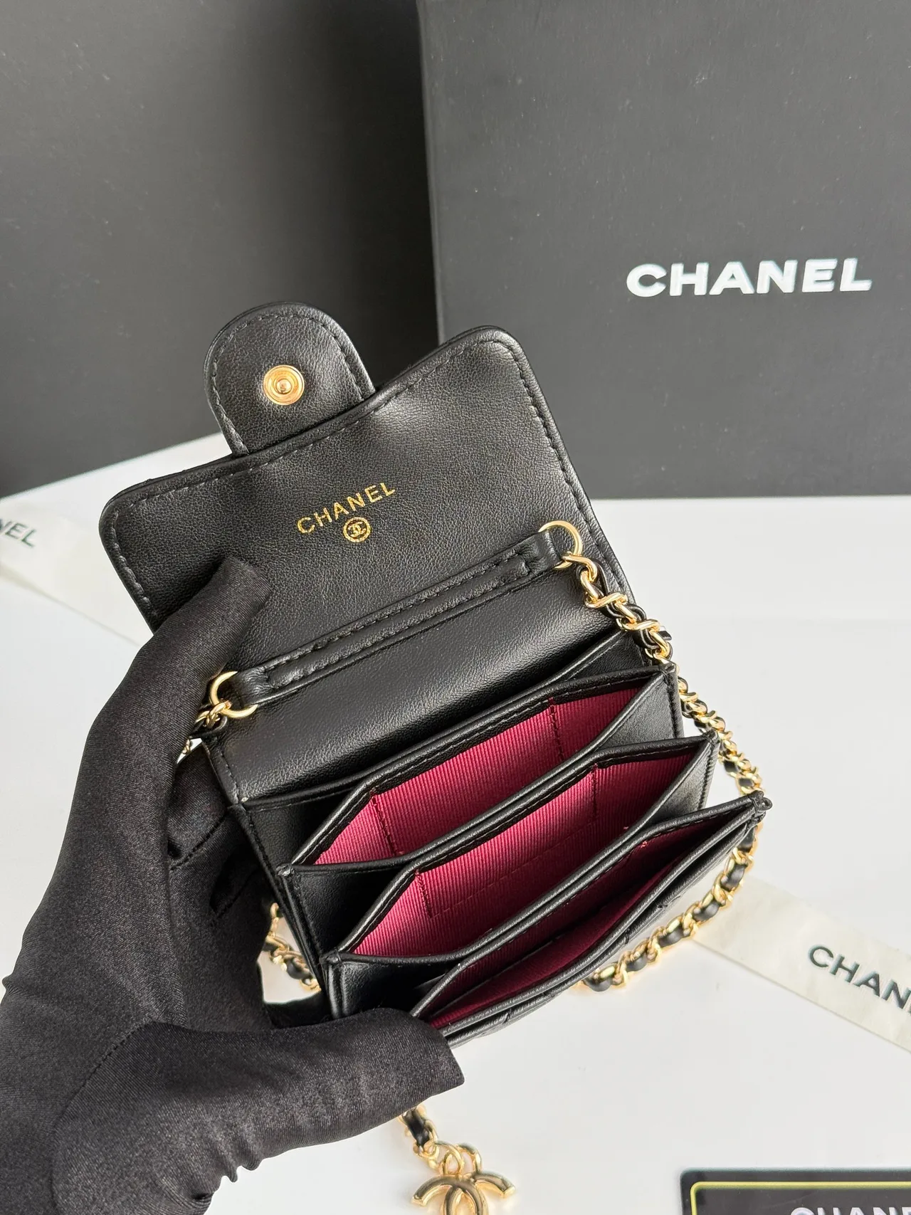 Chanel Chain Mini Wallet in Black · view 8