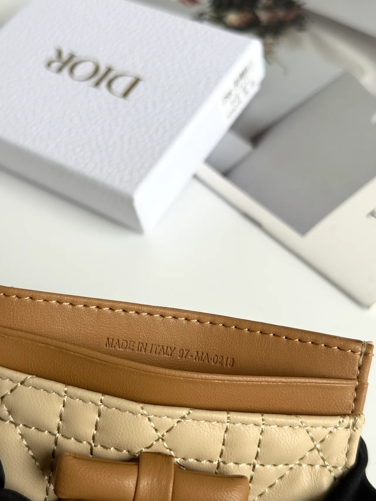 Dior Lambskin Quilted Bow Cardholder in Beige · view 5