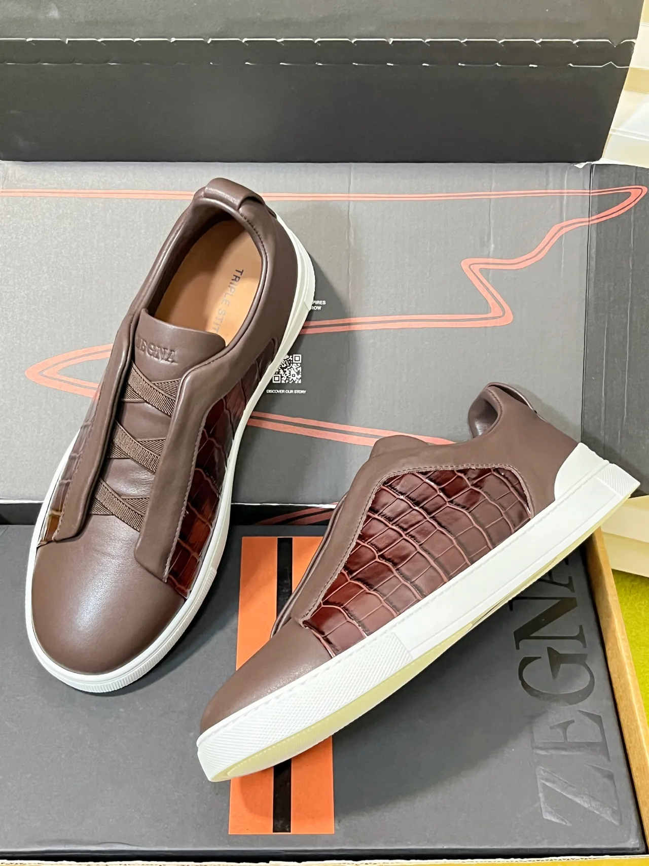 Zegna Slip-On Sneakers in Brown · view 6