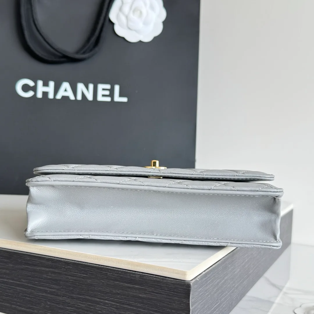Chanel Calfskin Quilted Clutch in Grey · view 5