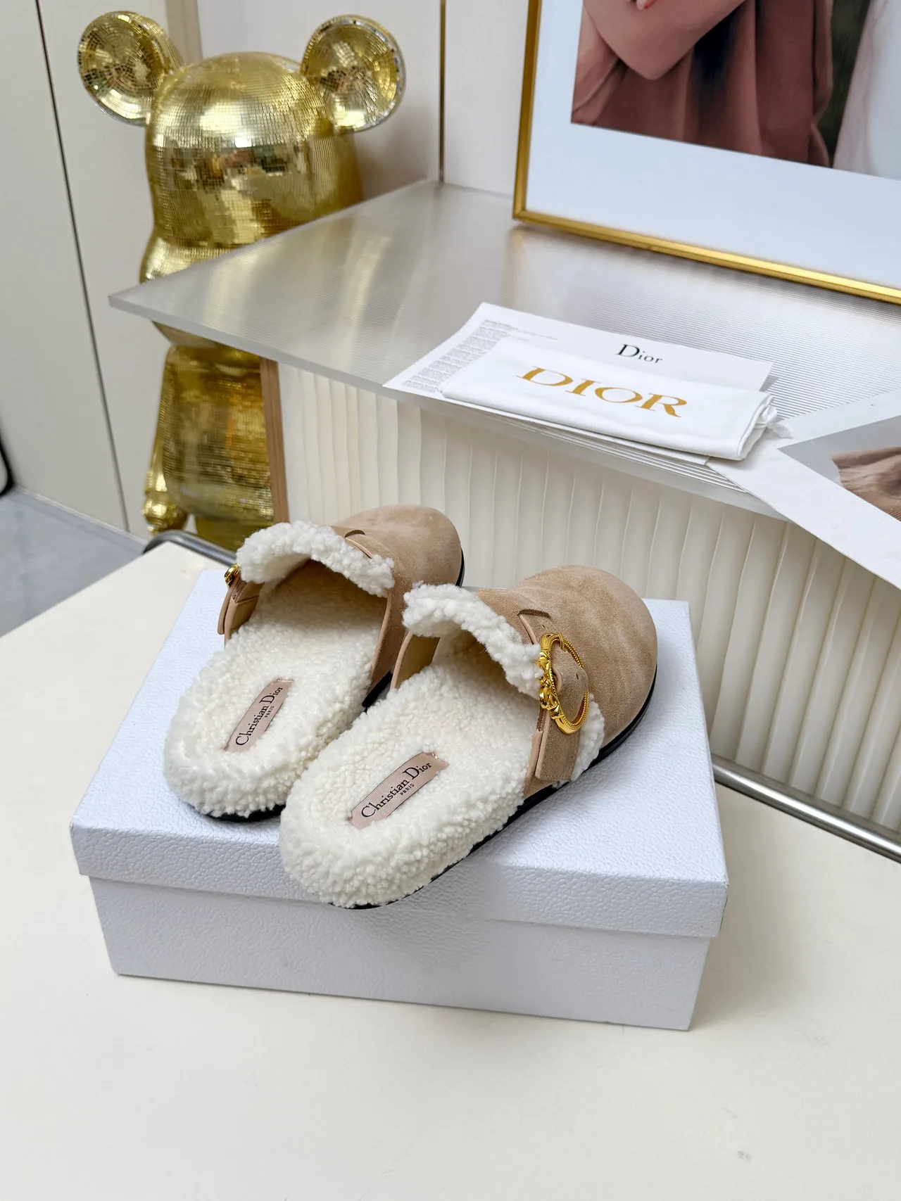 Dior Buckle-trim lined mules in Beige & Black & Tan · view 6