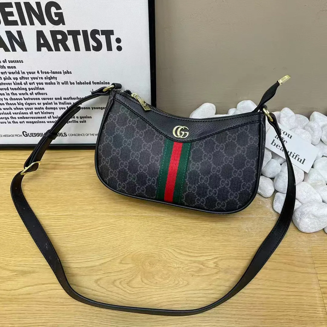 Gucci Web Shoulder Bag in Grey & Beige & Black · view 1