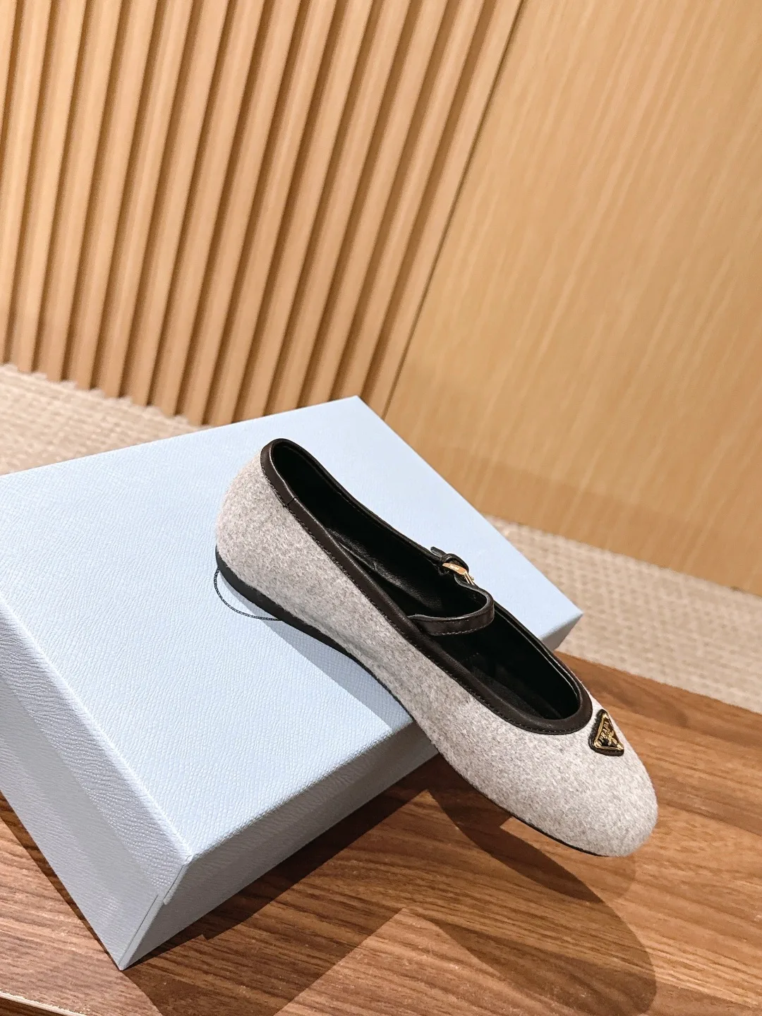 Prada Mary Jane Flats in Grey · view 4