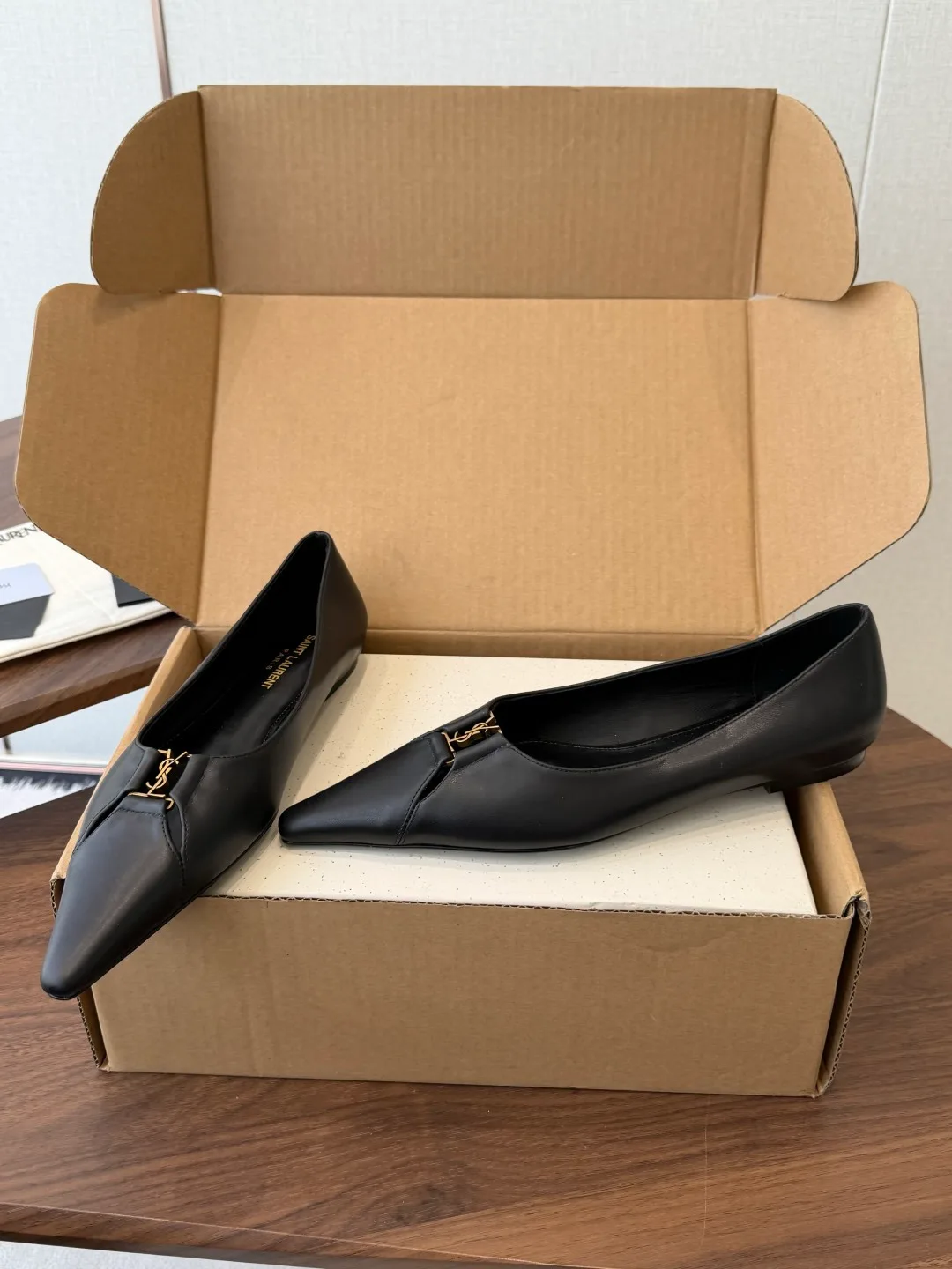 Saint Laurent Sheepskin Pointed-Toe Flats in Black · view 3