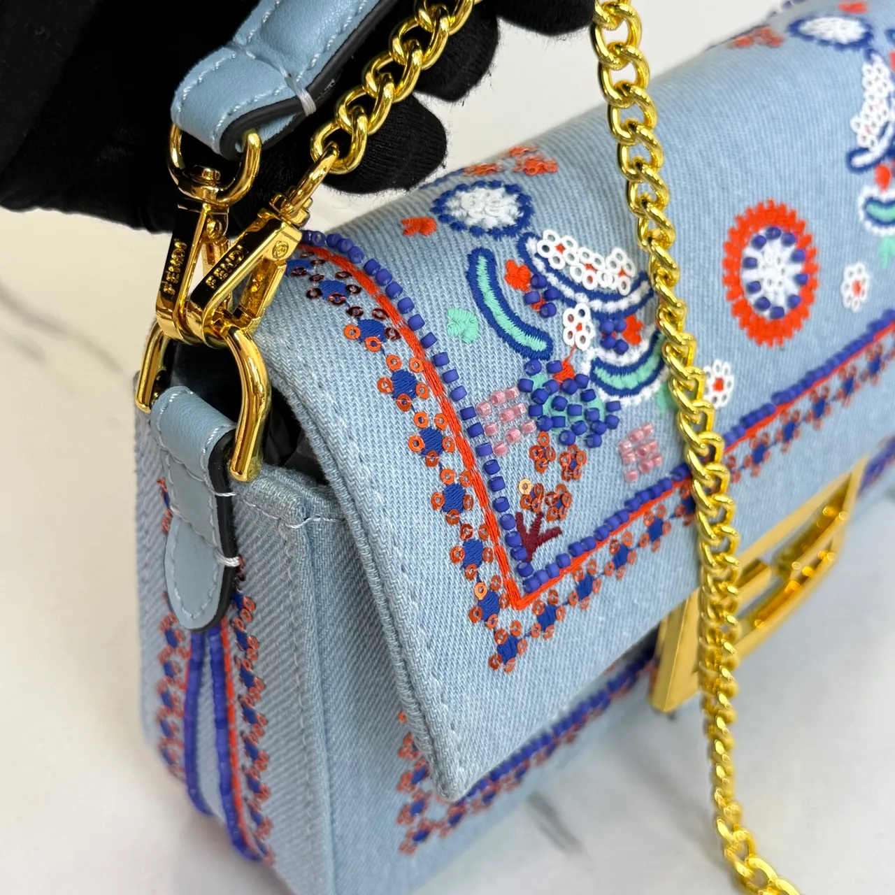 Fendi Embroidered Crossbody Bag in Blue · view 8