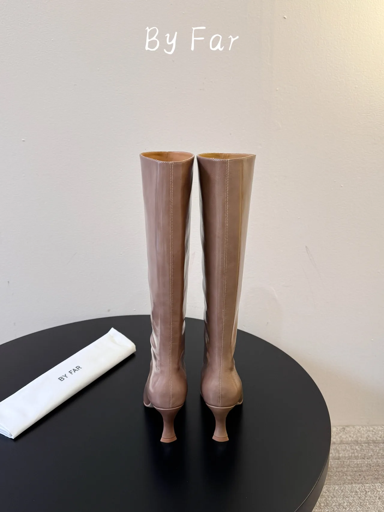 By Far Glossy Pointed-Toe Knee-High Boots in Brown · view 5