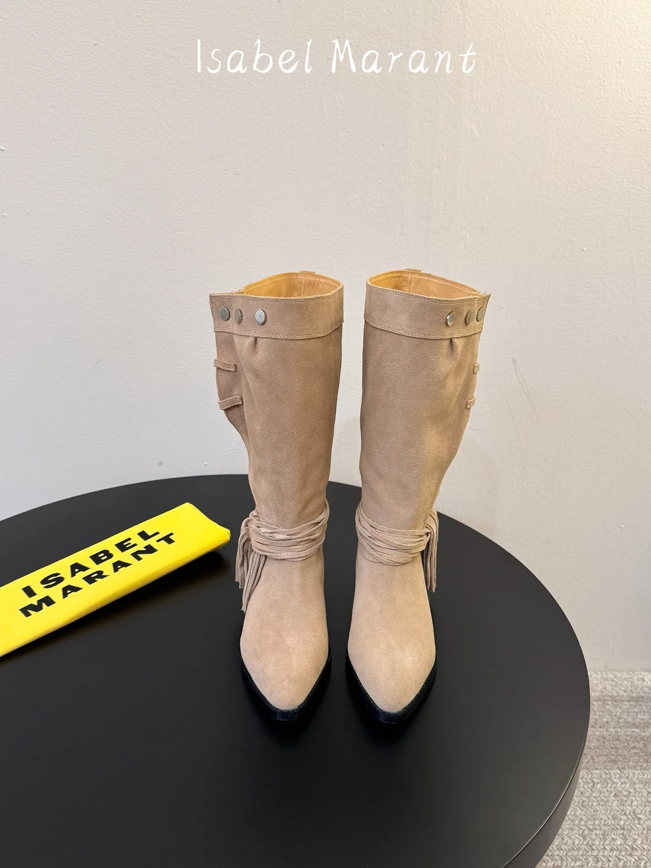 Isabel Marant Suede Pointed-Toe Knee-High Boots in Beige · view 1