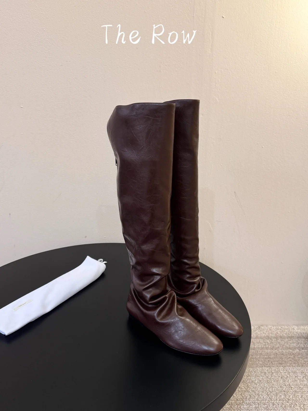 The Row Glossy Pointed-Toe Knee-High Boots in Brown · view 1