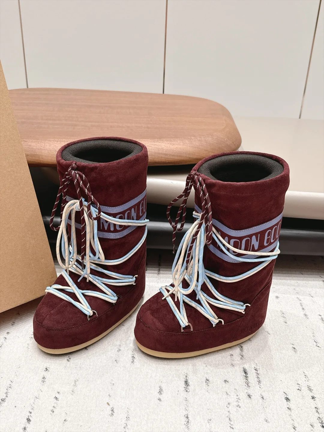 Moon Boot Suede-Look Snow Boots in Burgundy · view 2