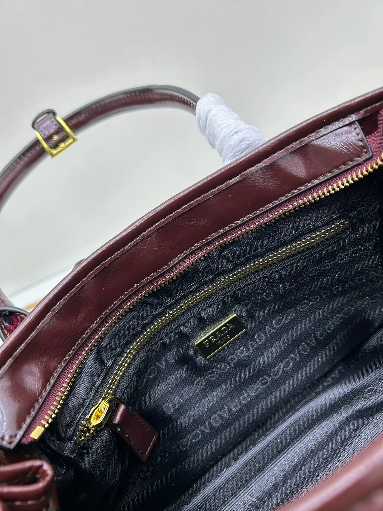 Prada Glossy Top-Handle Bag in Burgundy · view 8