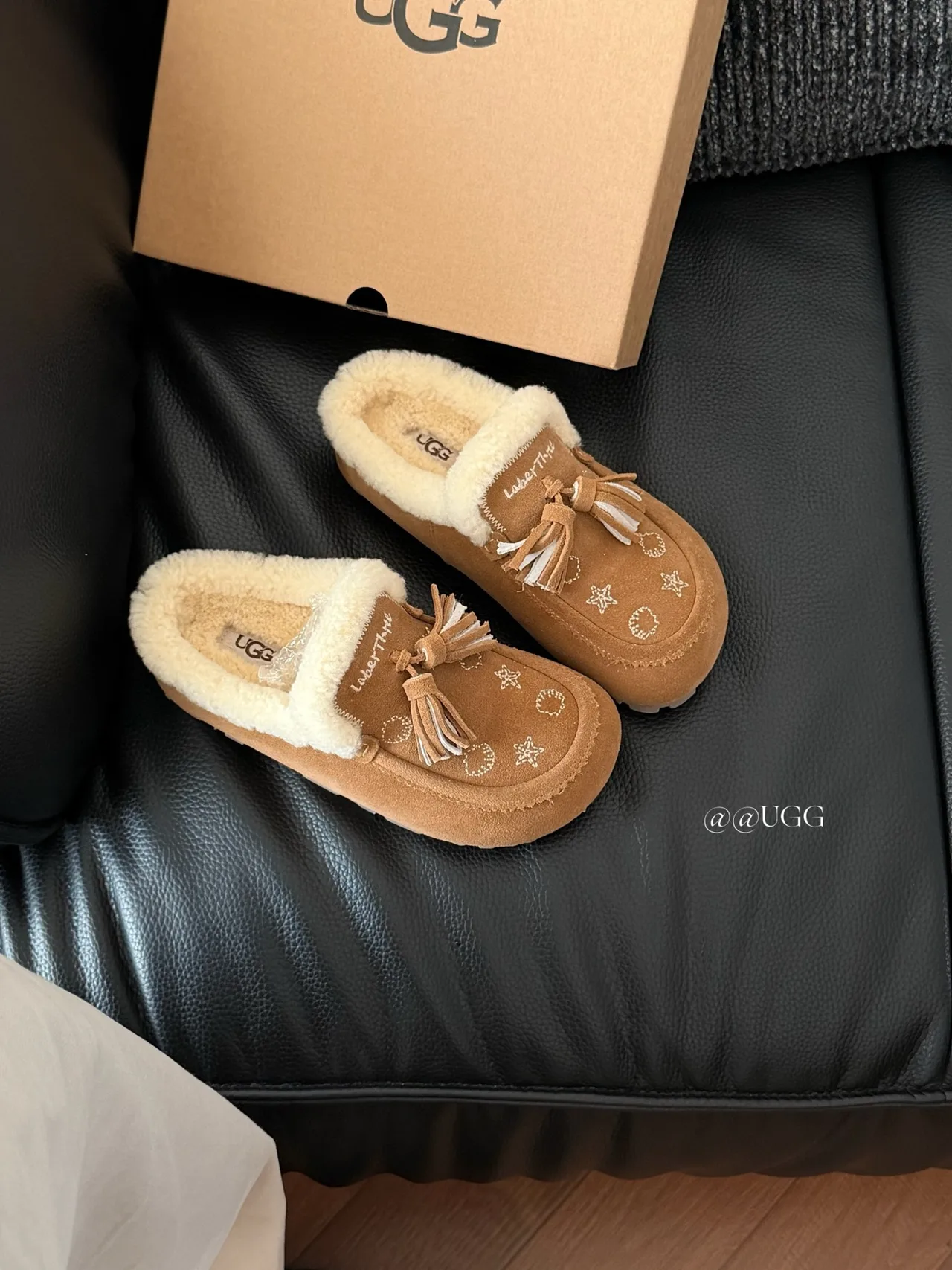 UGG Cowhide Smooth Tassel Slippers in Tan · view 6