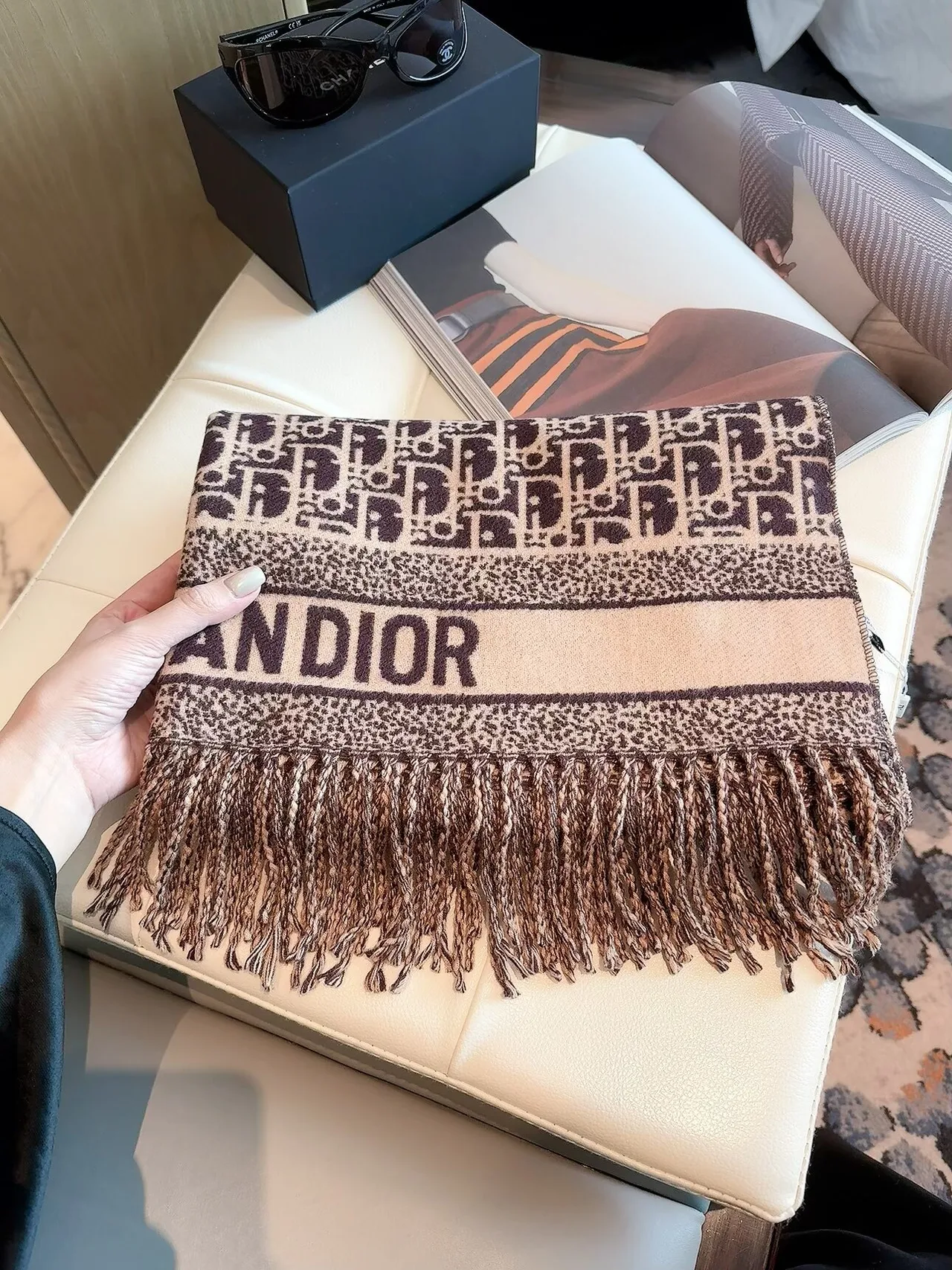 Dior Cashmere Scarf in Beige · view 8