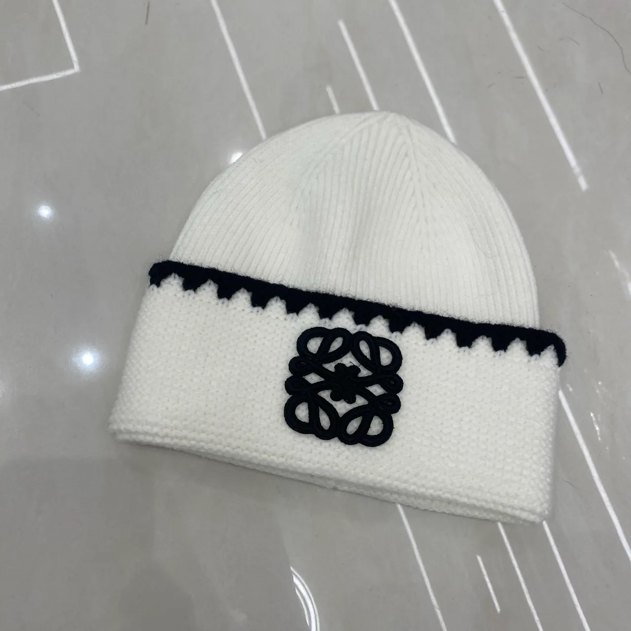 Loewe Beanie in White & Black · view 1