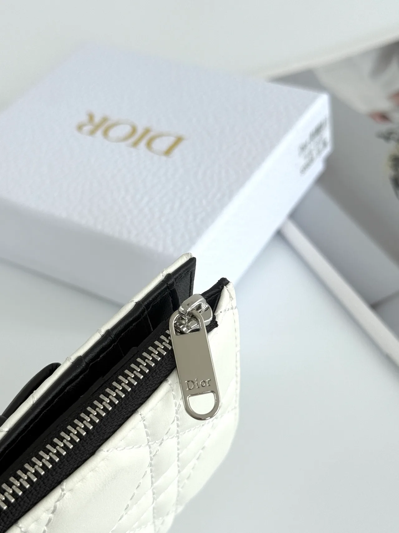 Dior Lambskin Quilted Wallet in White · view 4