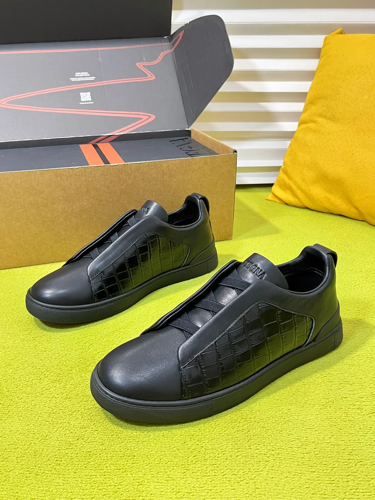 Zegna Triple Stitch Sneakers in Black · view 3