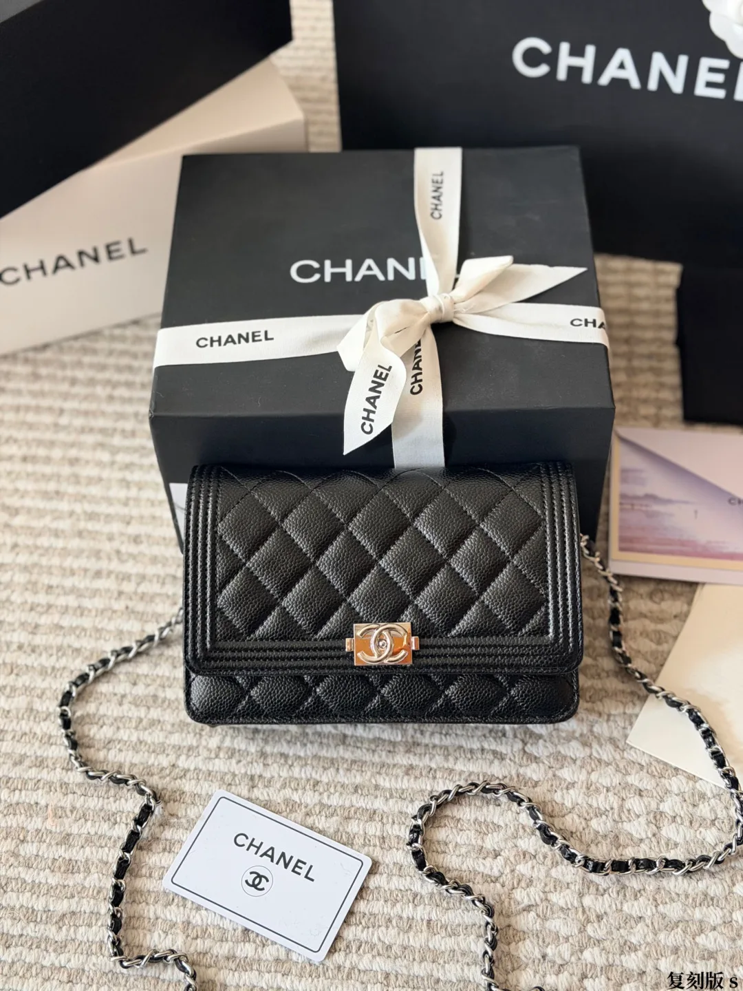 Chanel Boy Chain Wallet in Black · view 2