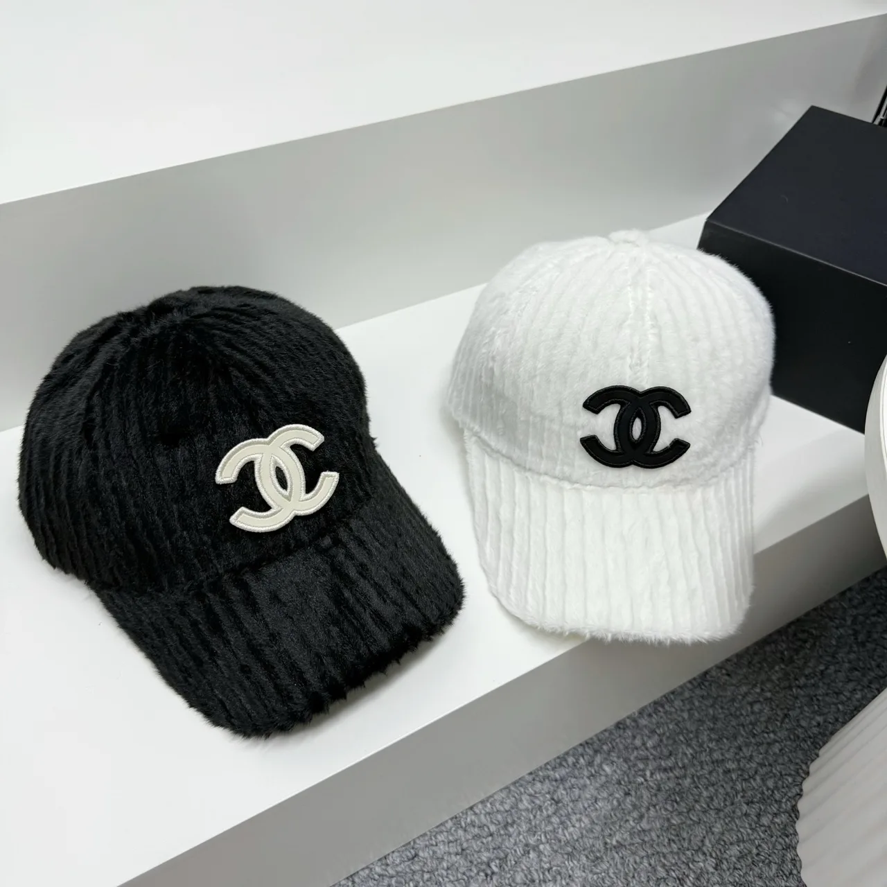 Chanel Fuzzy Baseball Cap in White & Beige & Brown & Black · view 7