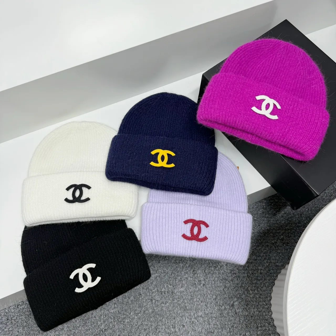 Chanel Beanie in Grey & Purple & Yellow & White & Blue & Pink & Green & Beige & Brown & Red & Black & Burgundy · view 2
