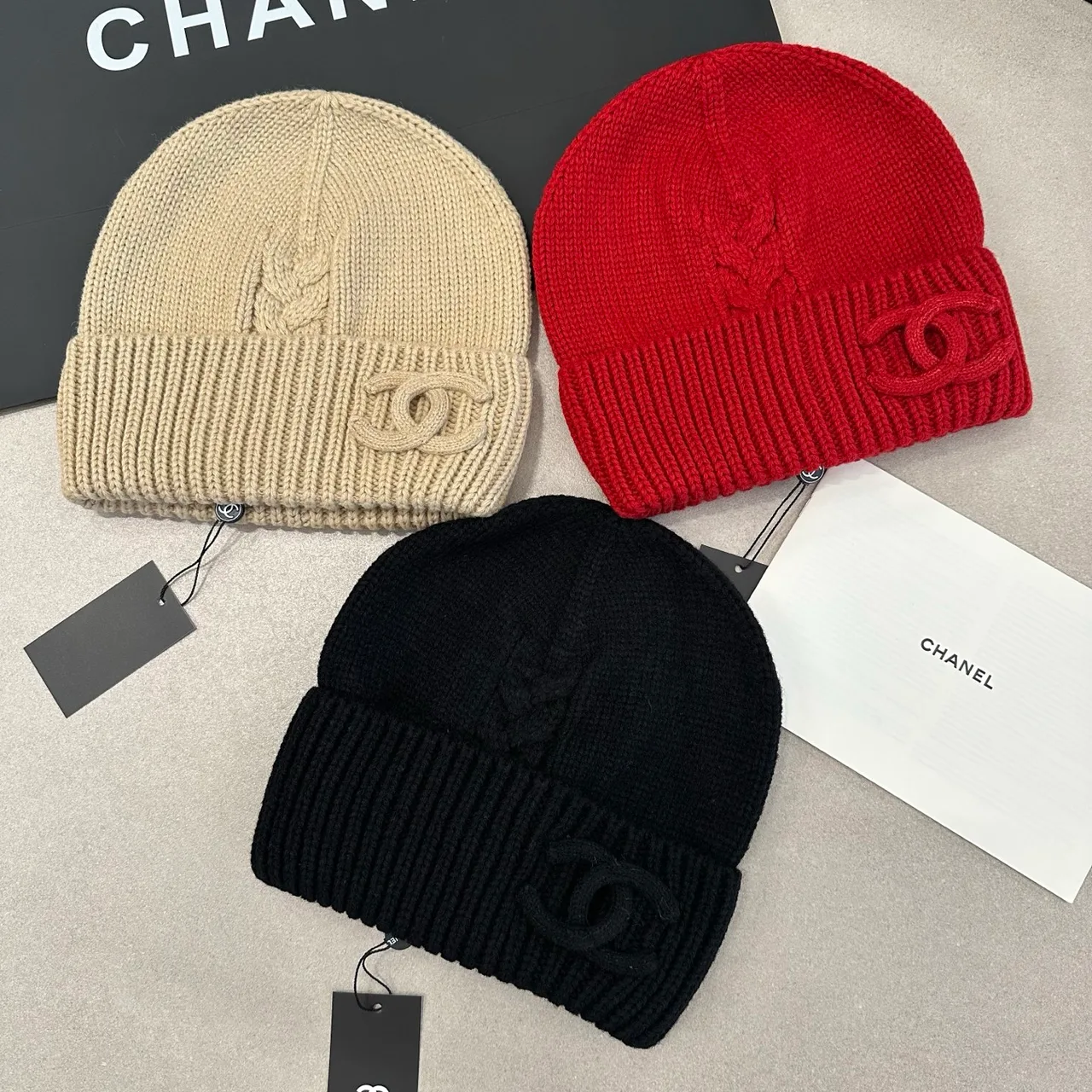 Chanel Beanie in White & Black & Red · view 5