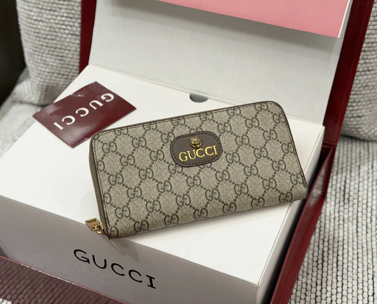 Gucci Zip-Around Wallet in Grey & Beige & Brown & Black · view 5