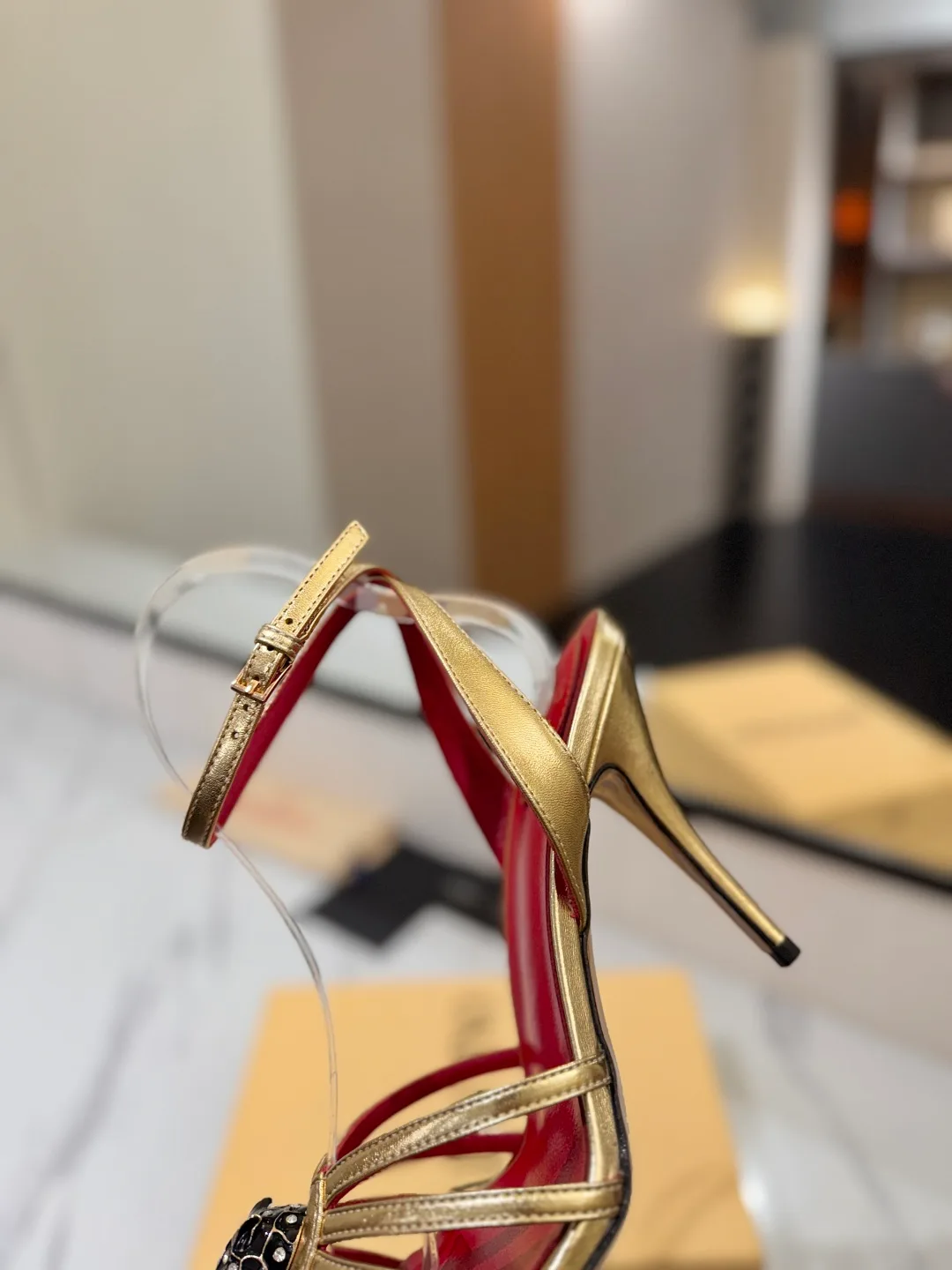 Valentino Ribbed Jewel-Bow Strap Sandals in Gold · view 7
