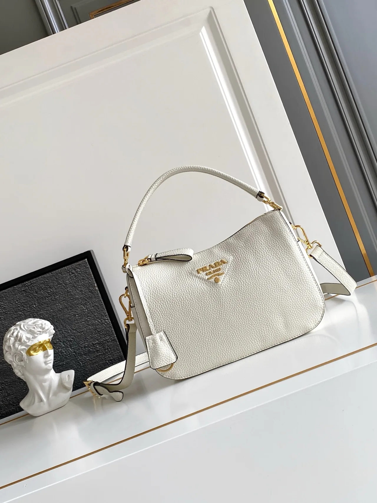 Prada Calfskin Smooth Hobo Bag in White · view 1