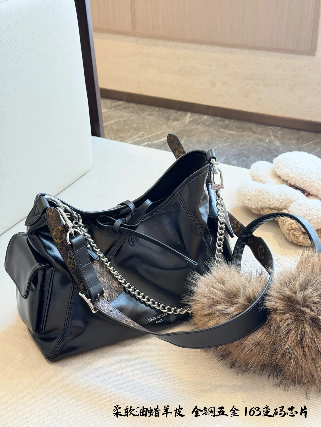 Louis Vuitton Sheepskin Shoulder Bag in Black · view 2