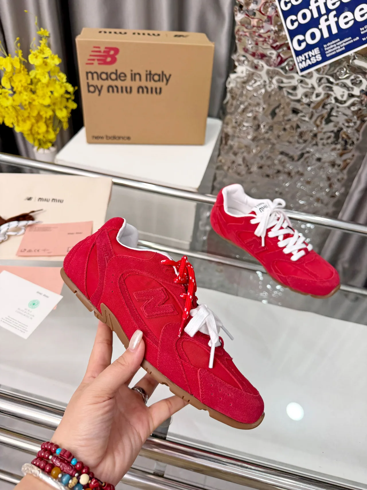 Miu Miu Cowhide 530SL Sneakers in Red · view 4