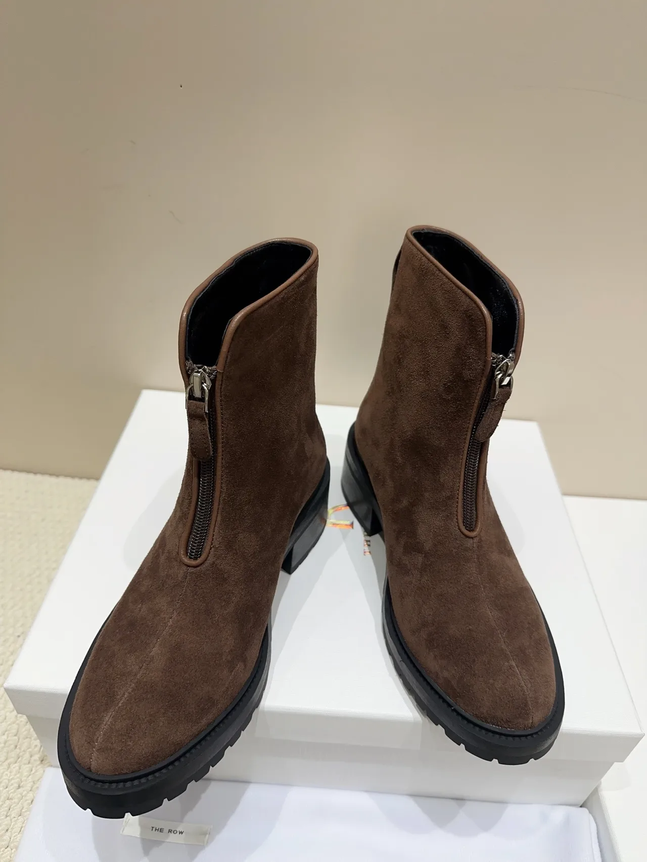 The Row Sheepskin Suede-Look Round-Toe Ankle Boots in Brown · view 2