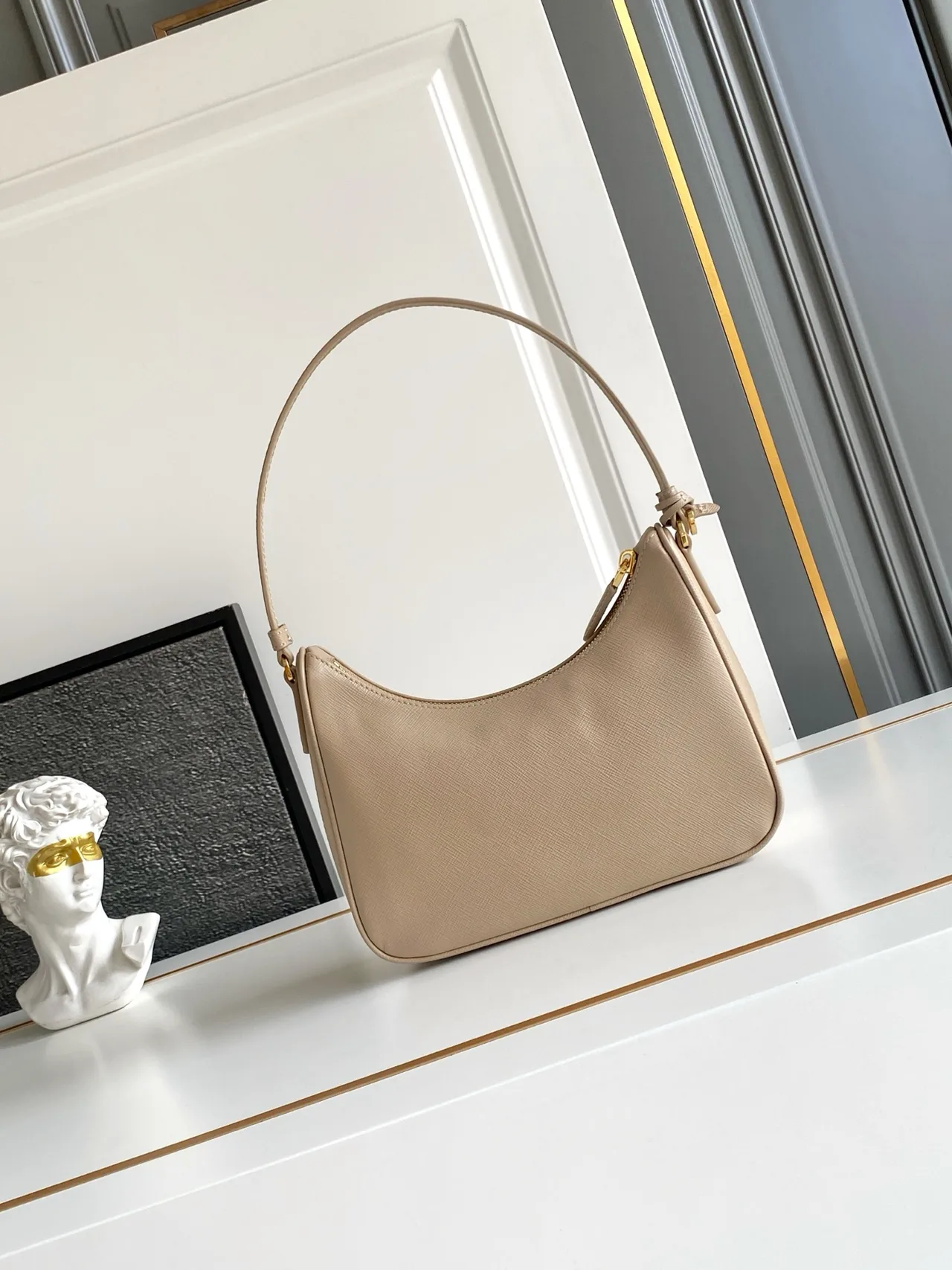 Prada Smooth Shoulder Bag in Beige · view 2