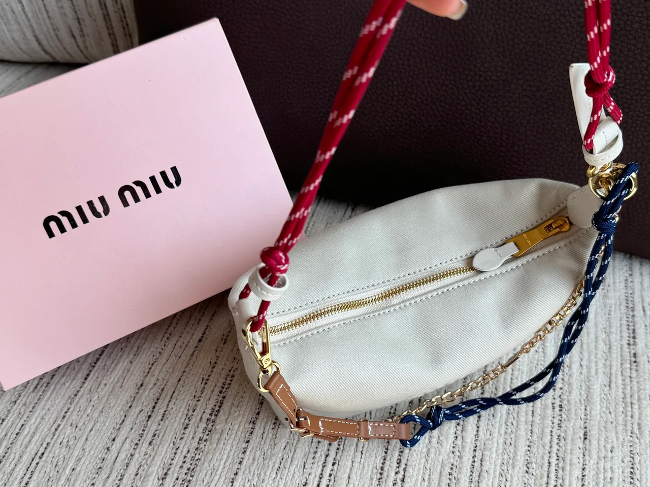 Miu Miu Woven Hobo Bag in White · view 4